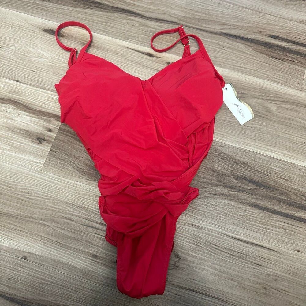Gottex Contour luxe bright red ruched sides 12 one piece swimsuit